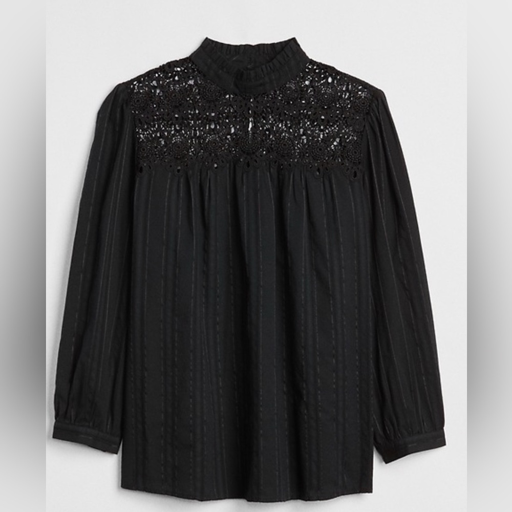 Gap Crochet Lace-Trim Mockneck Blouse L